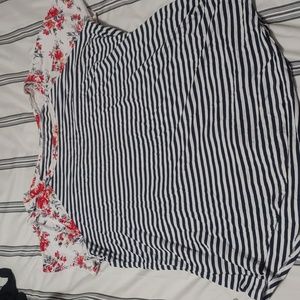 Navy stripes tee with floral sleeves